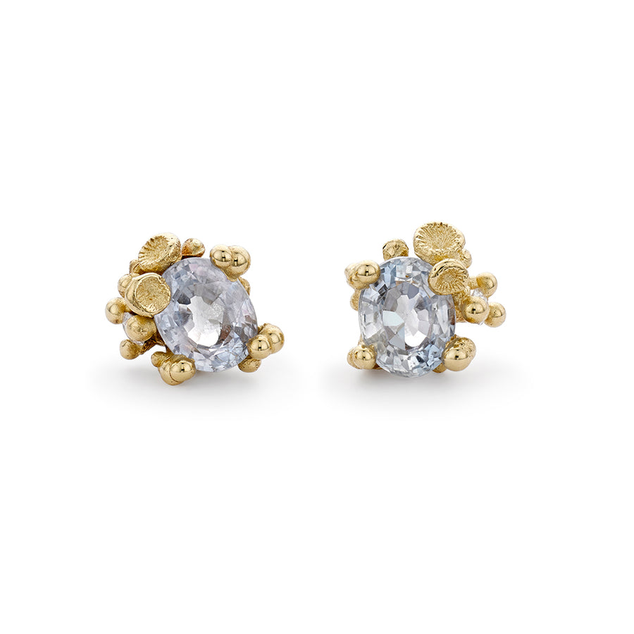 Pale Blue Sapphire and Diamond Encrusted Studs