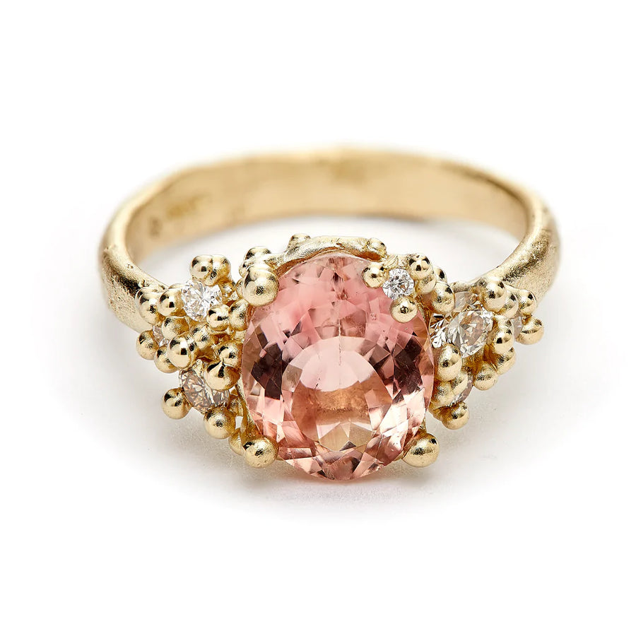 Pink Tourmaline and Diamond Ring with Granules