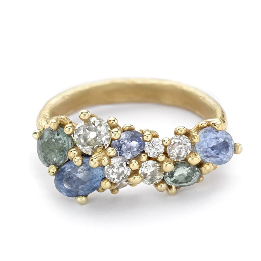 Asymmetric Sapphire and Diamond Encrusted Ring