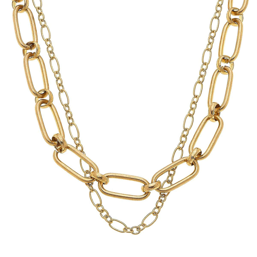 Everly Layered Chain Necklace in Worn Gold
