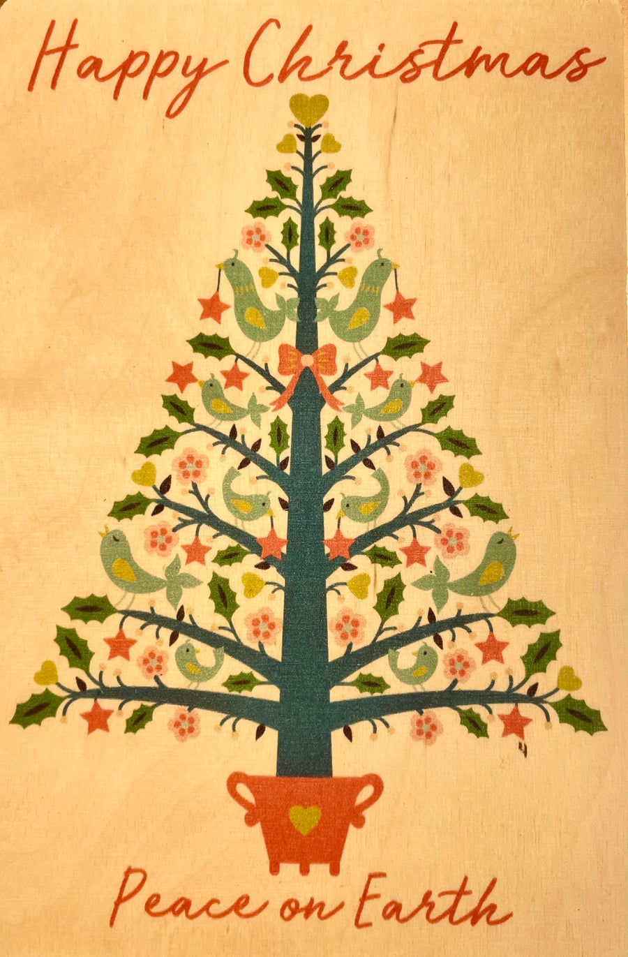 Wooden Postcard - 'Happy Christmas, Peace On Earth'