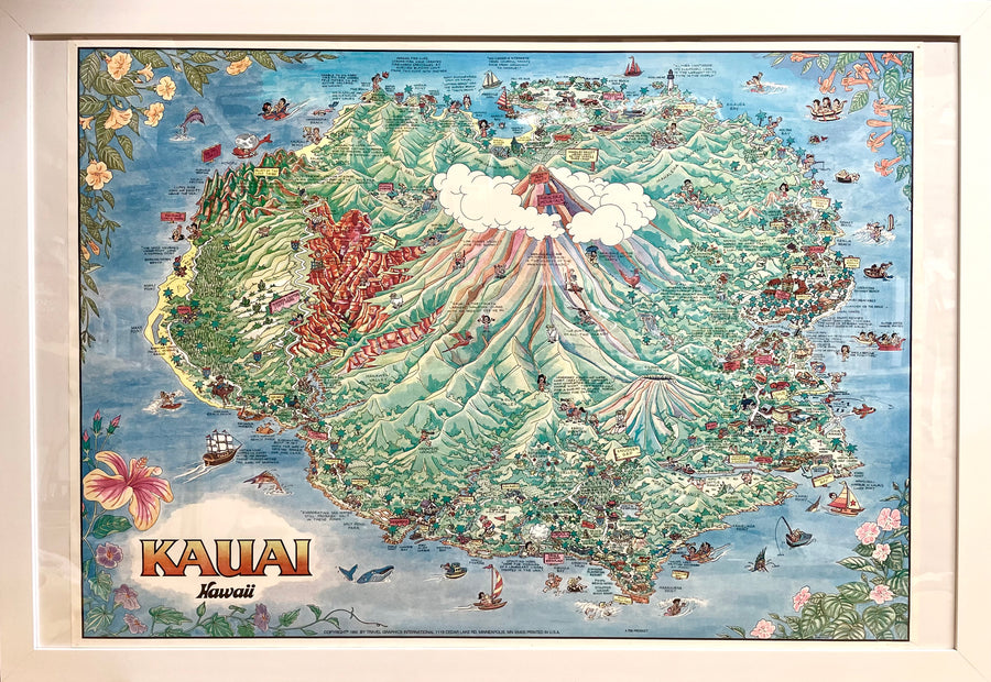 Vintage Kauai Poster - circa 1992 - framed