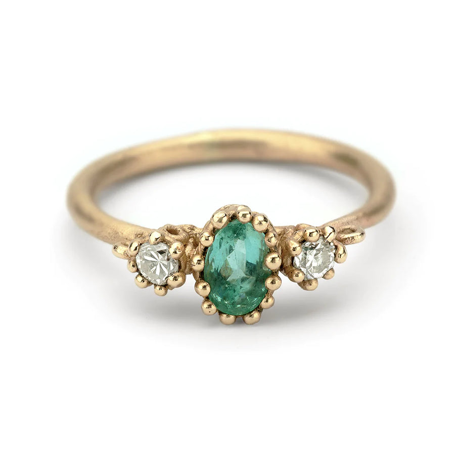 Emerald Filigree Ring with Antique Diamonds