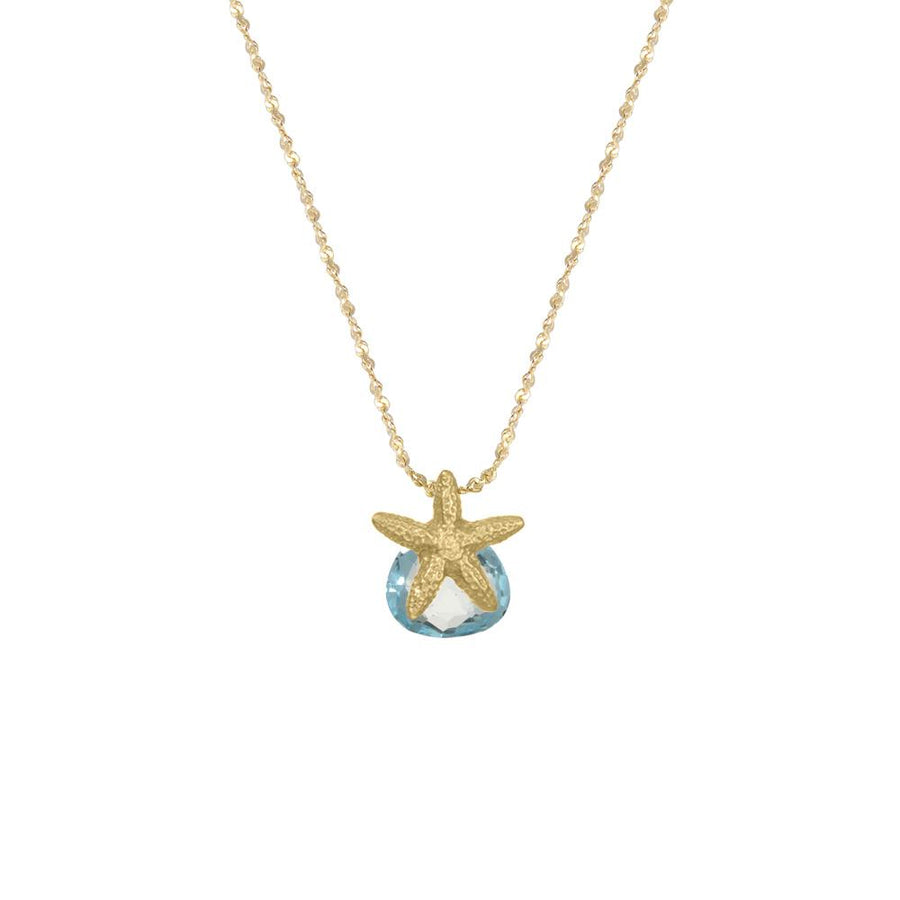 Small Starfish with Heart Shaped Stone Necklace - Vermeil