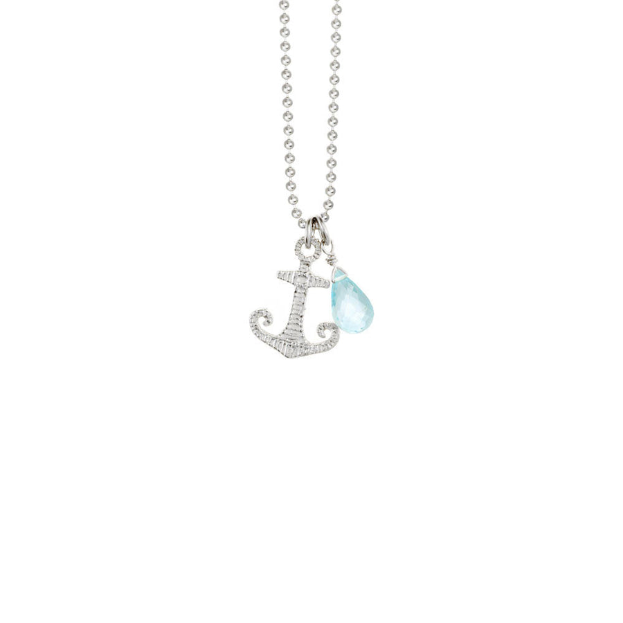 Anchor Necklace with Briolette Stone - Silver