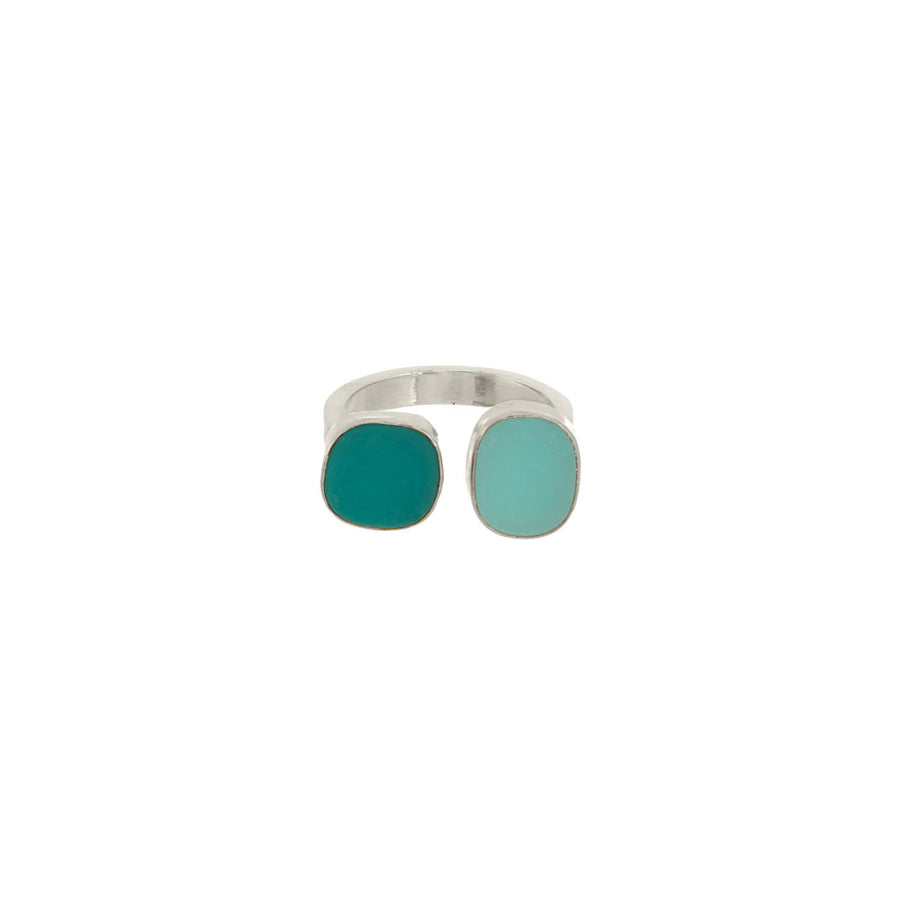 Double Sea Glass Ring - Silver