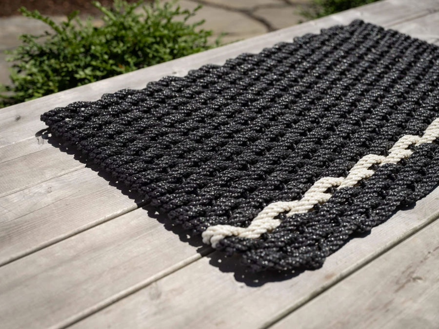 Charcoal with Oyster Stripe Doormat - Large (21" x 34")