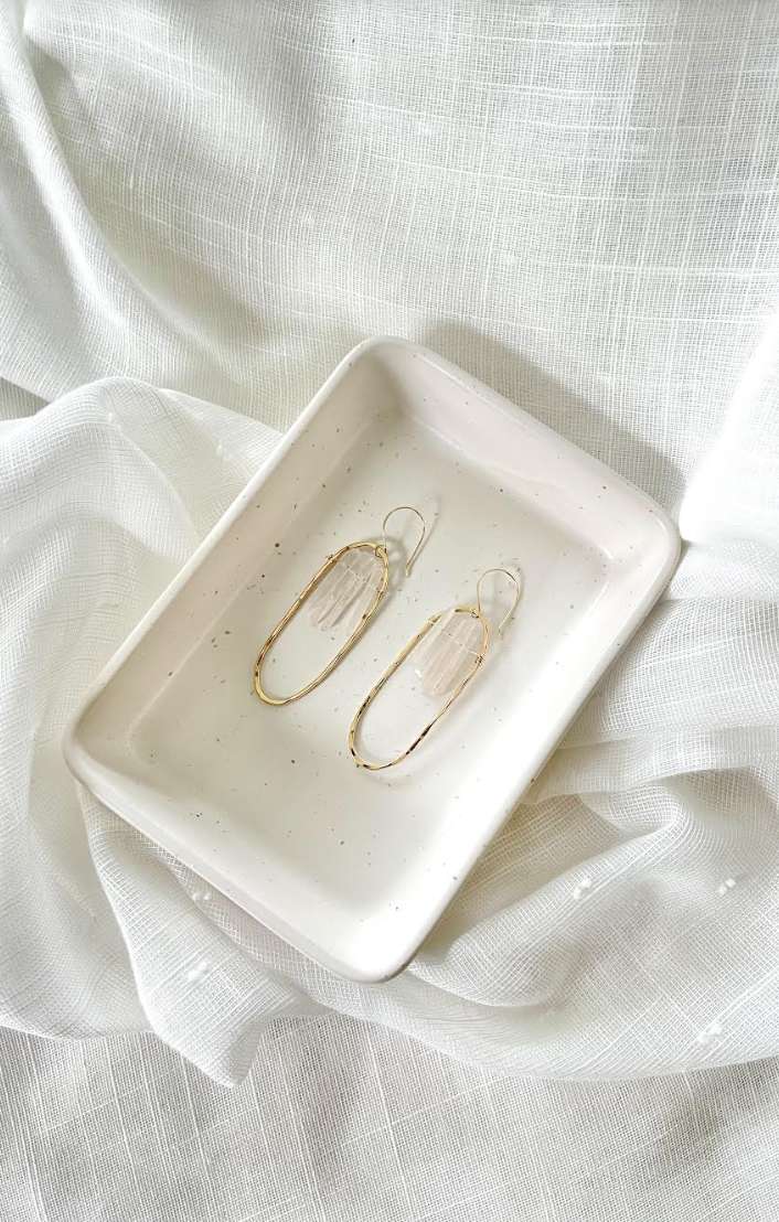 Oval Raw Quartz Hoop Earrings