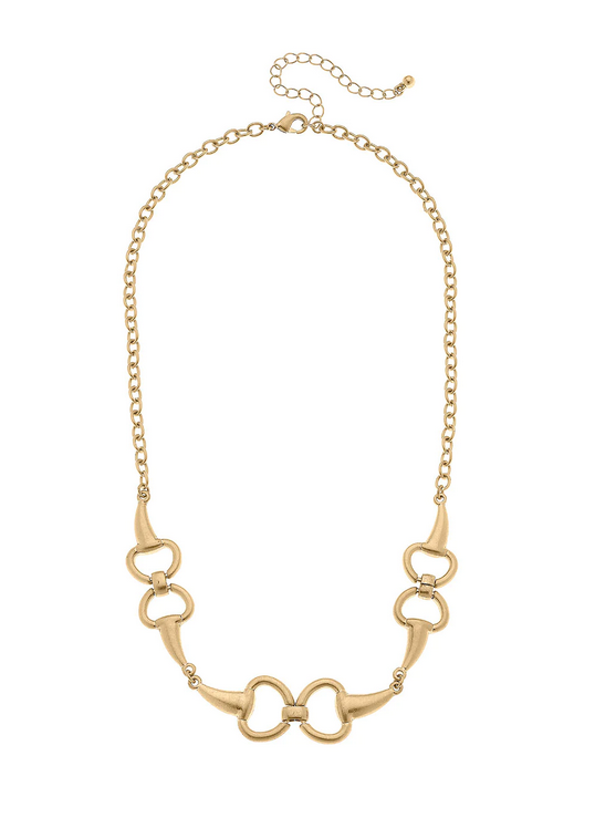 Grace Horsebit Chain Necklace in Worn Gold