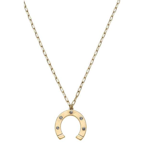 Tristan Horseshoe Charm Necklace in Worn Gold