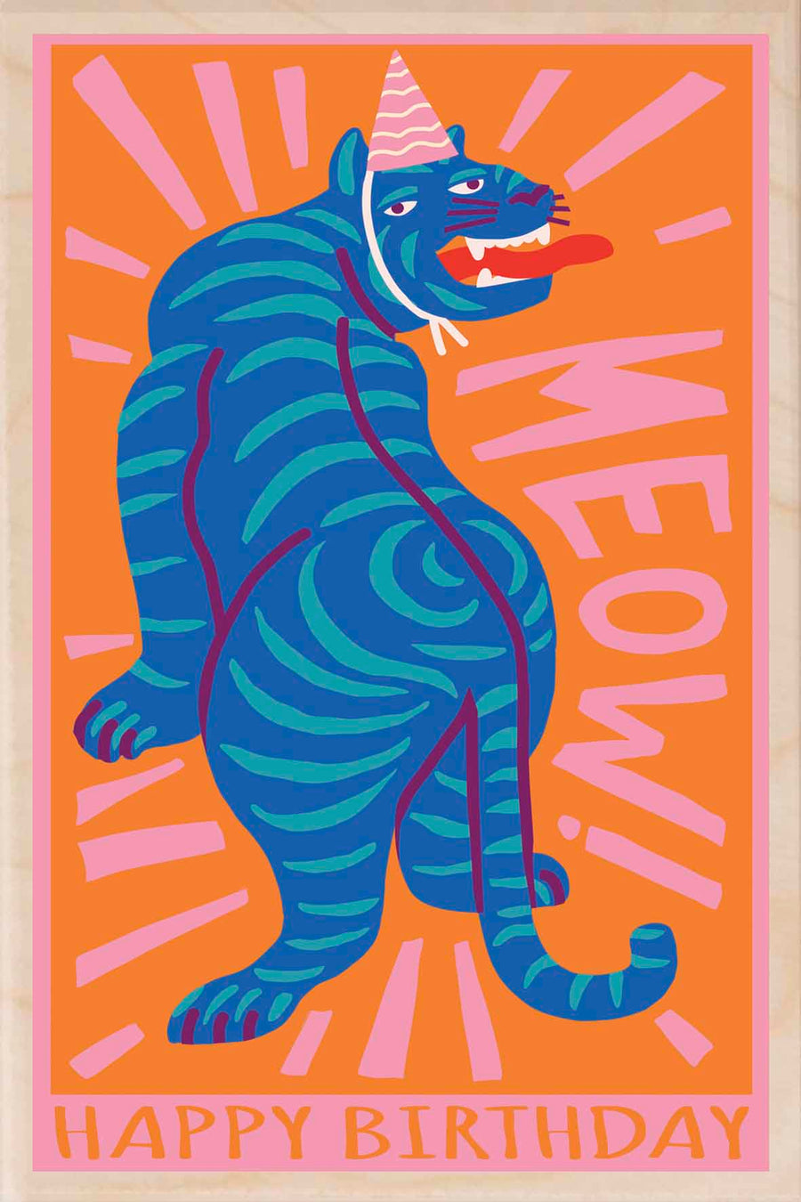 Happy Birthday Tiger Wooden Postcard