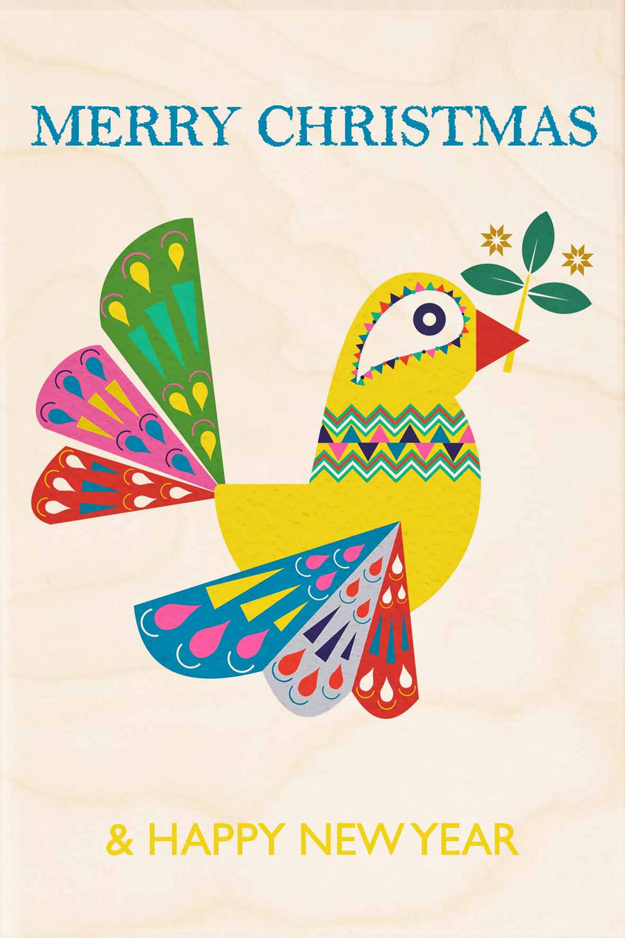 Merry Christmas and Happy New Year Wooden Christmas Card - Bird